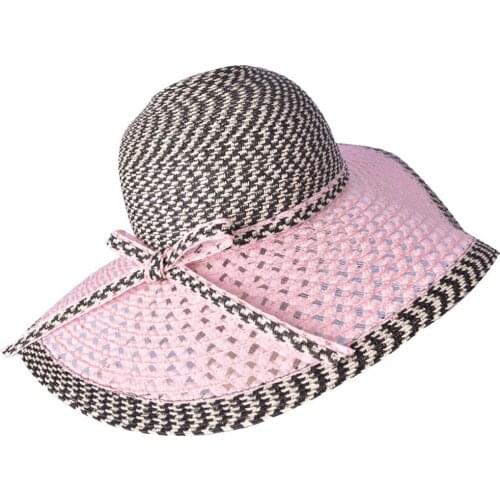 Wide brim sun hats Ladies Mixed Paper Braid Sun Hat with Paper Braid Bow Beach Hat S10-3720