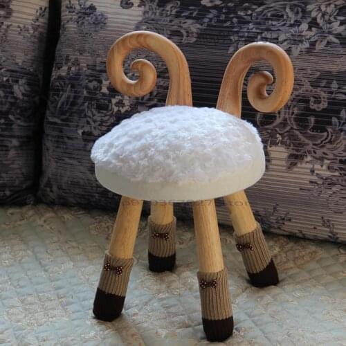 Home Use Strong Wooden Stool Cartoon Deer Animal Backrest Learning Net Red Cute Children Table And Chair Round Stool