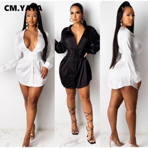 CM.YAYA Vintage Lace Up Croset High Wasit Mini Dress for Women Sexy Club Party Nightwear Long Sleeve Dresses