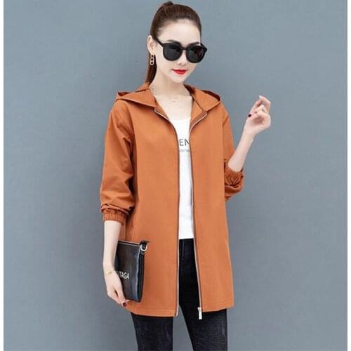 Hooded Trench Coats for Women long sleeve Casual Feminine Outwear sun-proof Jacket baseball uniform loose Oversized Windbreaker