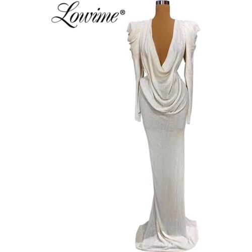 Middle East Sequins Evening Dress Long Sleeve Robe De Soiree Aibye Prom Dress 2020 Dubai Party Dresses Plus Size Evening Wear