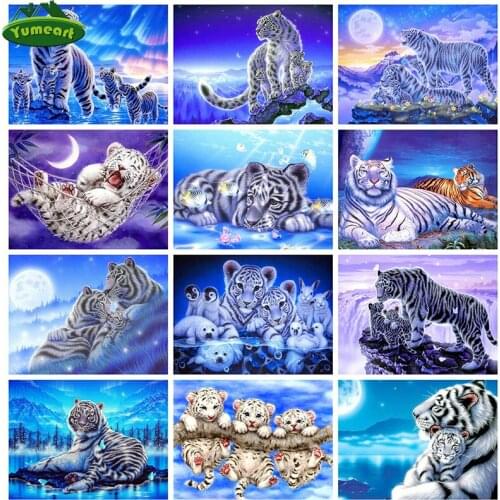 Yumeart Diamond Painting by Number Full Drill Square Tiger Needlework Diamond Embroidery Rhinestones Cross Stitch Home Decor