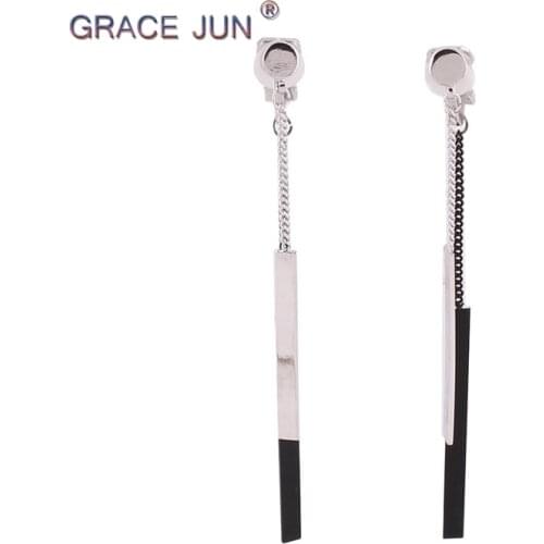 2018 New Korea Style Vintage Double Tassel Geometric Shape Clip on Earrings Without Piercing for Women Charm Cushion Earrings