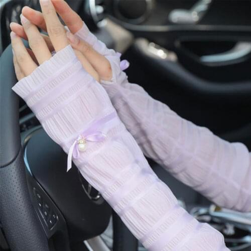 1 Pair Elegant Long Sleeve Lovely Bow Cool Sun UV Protection Net Yarn Women Arm Covers Running Cycling Sleeves for Arm Women