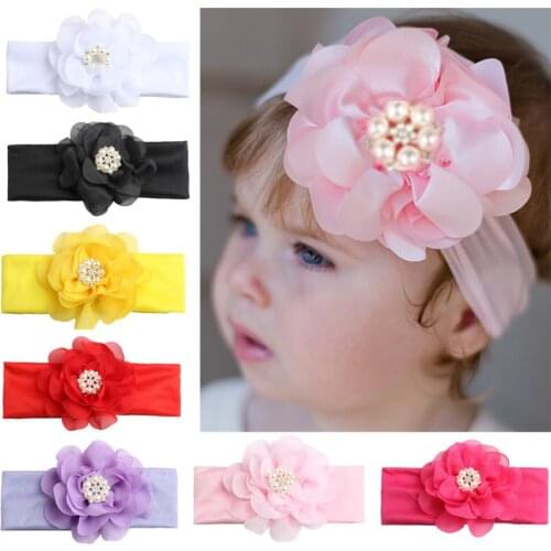 ON SALE 1PCS 2018 New Pearls Flower Headband Kids Girls Elastic Turban Hair Band Hair Accessories Head Wrap bandanas bebe