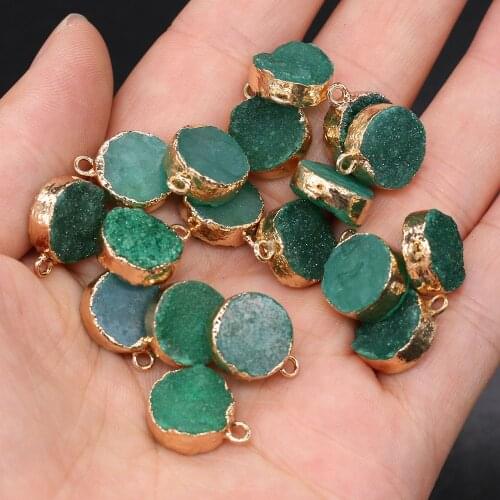 1PC Round Crystal Pendant Natural Stone Agates Druzys Pendant Charms DIY Necklace Earring Making Jewelry Findings Size 12x16mm