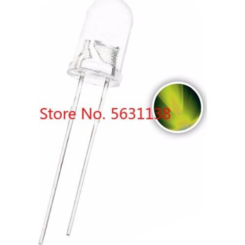 100pcs 5mm Yellow Green LED Emitting Diode Water Clear Round Head Transparent chip LEDs 5 mm 20mA 2V Light Beads Lamp wholesale