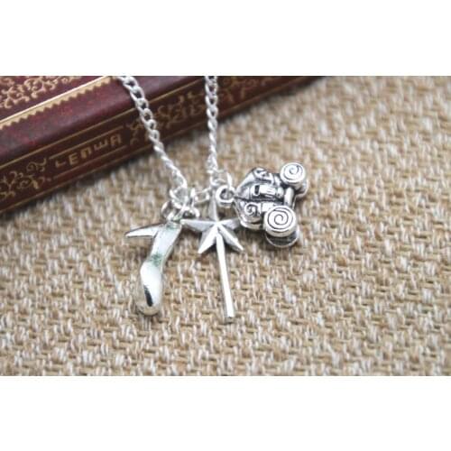 12pcs/lot Cinderella Inspired Charm Necklace fairy tale high heel charm Necklace
