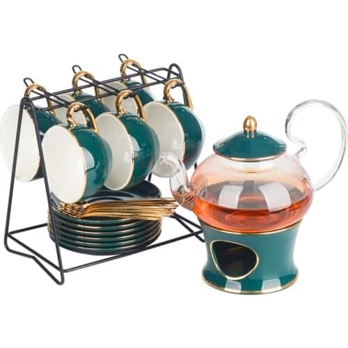 20pcs Mugs Saucer Set Coffee Set Ceramic Glass Flower Tea Set Heating Black Tea Flower Fruit Teapot