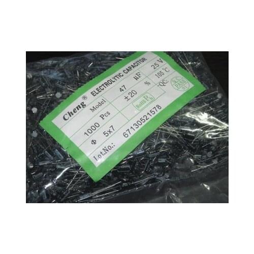 47UF 25V 105C 5X7mm Aluminum Electrolytic Capacitor 25V47UF radial lead 1000pcs