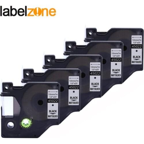 5pcs 12mm 45022 black on silver compatible dymo D1 12mm label printer 45022 laminated label tapes for LabelManager 160 printer