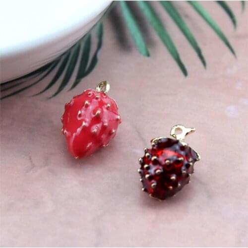 6pcs Fashion Alloy Strawberry Charms Fruit Dangle Berry Pendants Earring Diy Handmade Jewelry Making For Bracelet Metal Women
