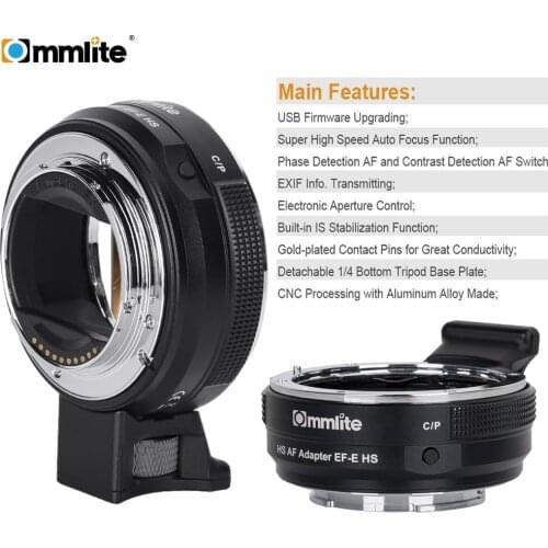 Commlite CM-EF-E HS Faster Auto Focus Lens Adapter for Canon EF/EF-S Lens to Sony E-Mount Camera A9 A7RIII A7 A6000 A6300 A6500