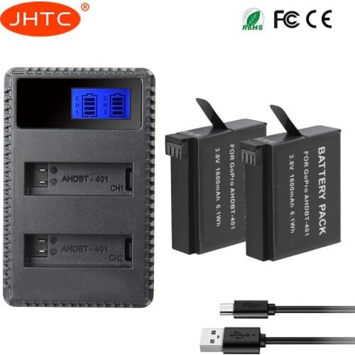 AHDBT-401 Batterie 1600mAh For Gopro Hero 4 Go Pro Hero4 AHDBT401 Camera Battery LCD Dual USB Charger 4.2v