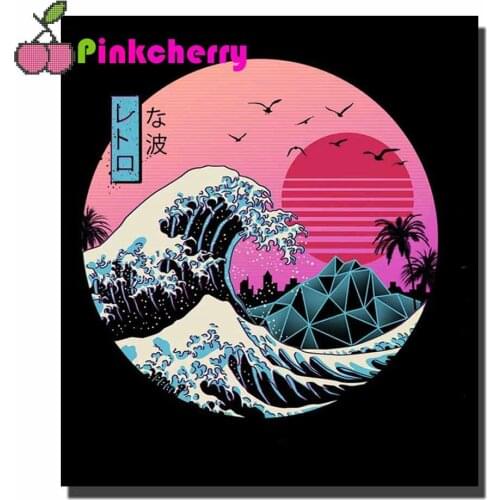 5D DIY Full Round Drill Diamond Painting The Great Retro Wave Paintings Mosaic Beadwork Mosaic Kit Rhinestone Drawing Art k638