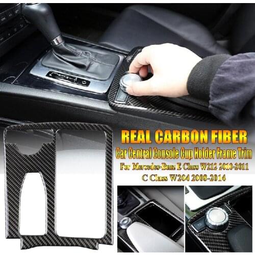 Car Real Carbon fiber Central Console Cup Holder Frame Trim For Mercedes-Benz E Class W212 2010-2011 C Class W204 2008-2014
