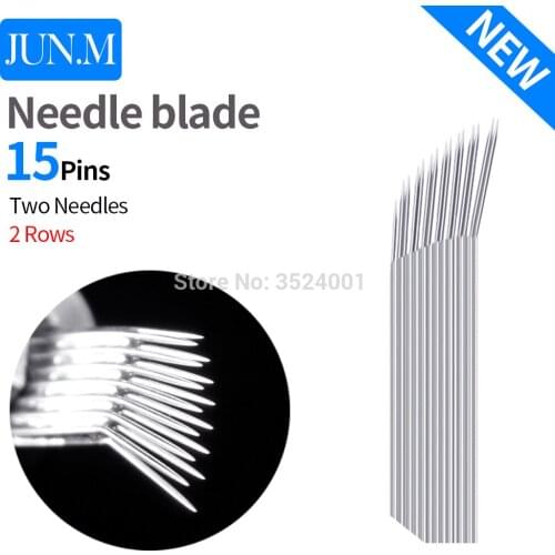 Free Shipping 50 Permanent Makeup 3D Microfiber Blade Manual Pen 15 Needle 2 Row Fan Needle Embroidery Eyebrow Tattoo Supplies