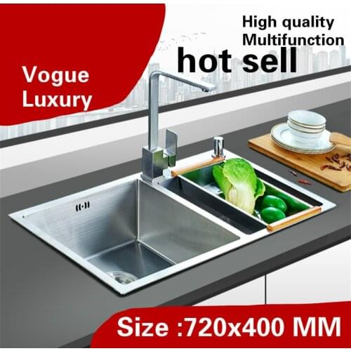Free shipping Kitchen manual sink double groove vogue multifunction wash vegetable durable 304 stainless steel 720x400 CM