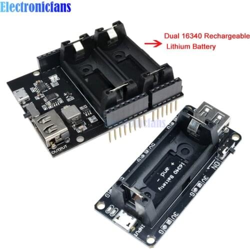 ESP8266 ESP32 Power Supply Rechargeable Dual 16340 Lithium Battery Charger Shield Module Dual Output 3.3V 5V for Arduino R3