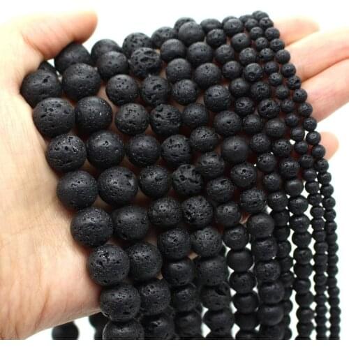 Black Volcanic Lava Loose Beads Natural Gemstone Smooth Round for Jewelry Making
