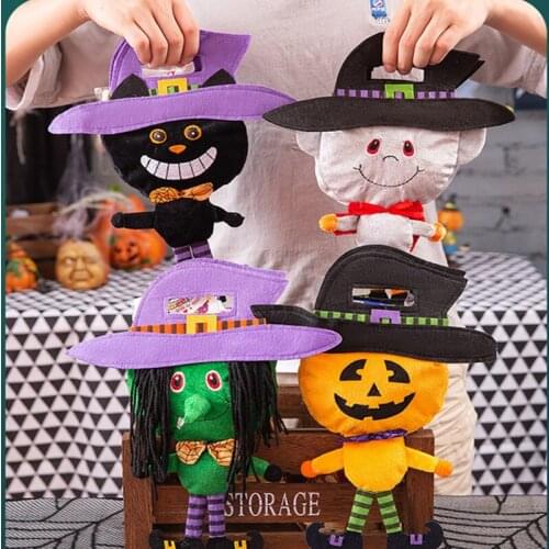 Halloween Candy Bag Children Kindergarten Trick Or Treat Party Begging Sugar Bag Witch Pumpkin Bag Halloween Party Hand Gift Bag
