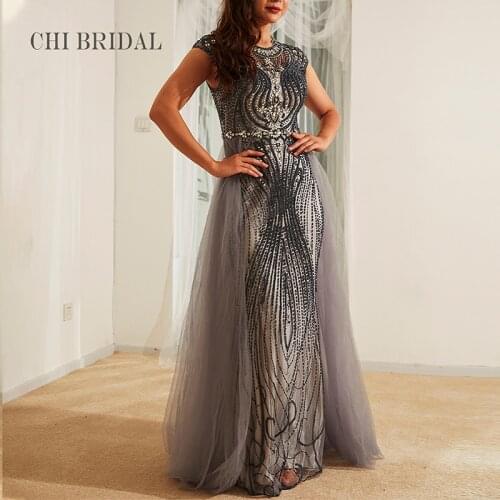 Round Neck Elegant Evening Dress Neckline Hollow Fake Two-Piece Skirt Net Yarn Trailing Handmade Beaded Ladies Long Dress