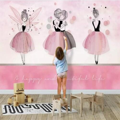 Pink ballerina girl childrens room background wall professional making murals, wallpaper wholesale, custom poster photo wall