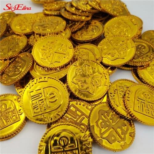 50/100pcs Spanish Gold Coin Plastic Pirate Money Coin Currency Toy Game Props Chips Playset Party Favor Bitcoin for Kids 5Z
