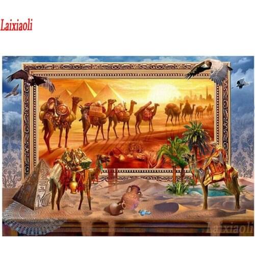 Full square round diamond embroidery Egyptian Pyramids scenery rhinestones mosaic Desert Camel diy diamond painting decoration
