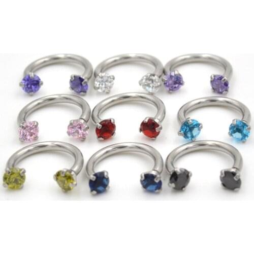 1PC Horseshoe Piercing Nose Ring 16G Crystal Septum Piercing Horseshoe Ring Stainless Steel Ear Cartilage Helix Earring Nose Rin