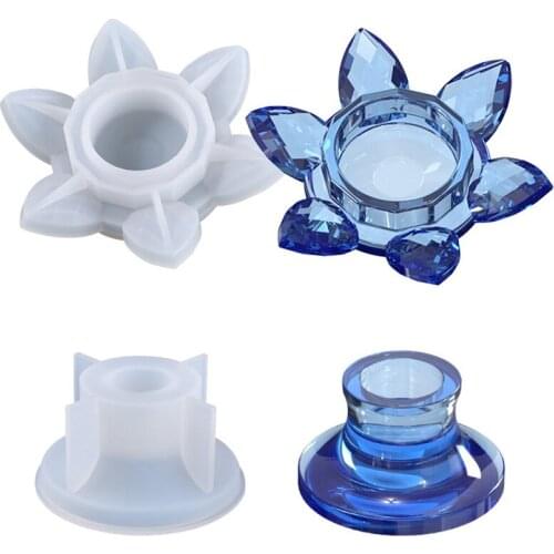 Lotus Shaped Crystal Epoxy Candlestick Ornaments Silicone Mold DIY Handmade Making Craft Home Decoration