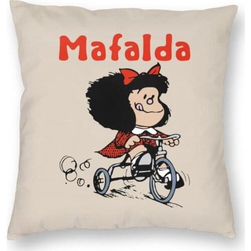 Mafalda Bicycle 3 Wheels Square Pillowcover Home Decor Quino Manga Cartoon Cushion Cover Throw Pillow for Car Double-sided