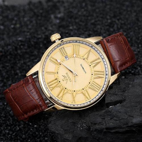 Lxuury Sewor Mechanical Watch Men Leather Band Automatic Mechanical Watches Men Classic Business Wristwatch Relogios Masculino
