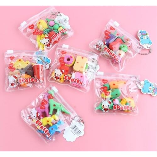 1pack/lot Kawaii Eraser Cartoon Food Animal Special Shape Eraser Set Cute Stationery Student Gifts Children Toy School Supplies