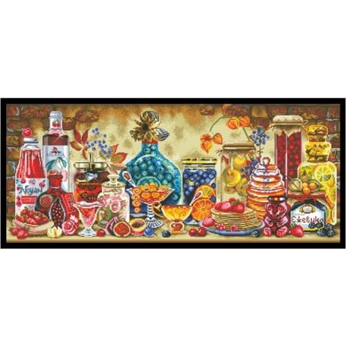 Jam Jar Patterns Cross Stitch Kits Printed Fabric Embroidery Needlework Sets 11CT 14CT DIY Handmade Sewing Craft Home Decoration