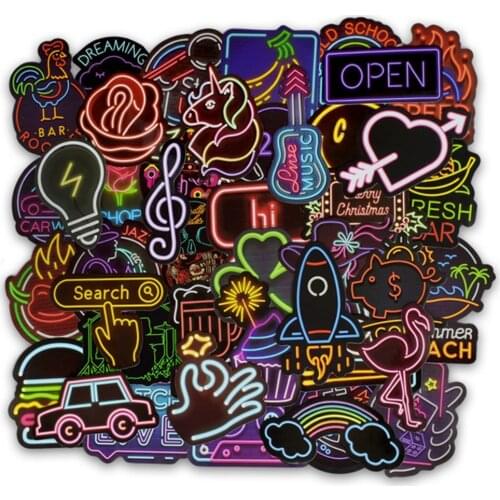 10/30/50PCS Personalized Neon Sticker Skateboard Notebook Graffiti Computer Luggage Bike Waterproof Sticker Wholesale