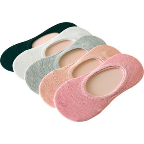 5pairs Women Invisible Boat Socks Summer Autumn Low Cut Non-slip Silicone Candy Color Girls Cute Cotton Sock Slippers Meias Sox