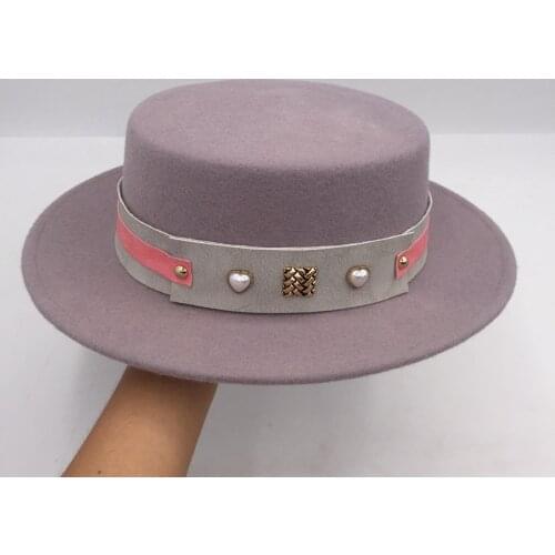 New winter womens Grey wool hat flat-roofed short eaves ritual fashion elegant hat