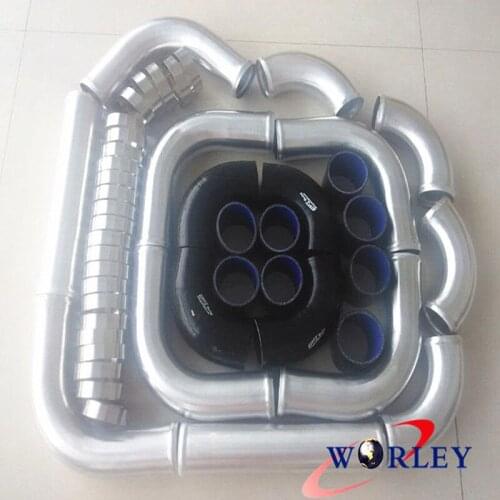 NEW 2.5" 64mm Aluminum Universal Intercooler Turbo Piping pipe Kit + Black hose