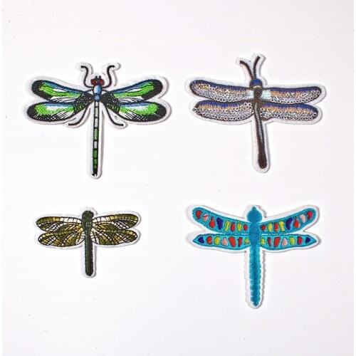 Embroidered Cloth Stickers Clothing Accessories Badge Patch Dragonfly Sequins Green Color Cute Factory