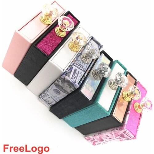 Wholesales Crystal handle 25mm False Eyelashes Packaging Box Lash Boxes Fake 3d Mink Lashes Glitter Case empty free logo makeup
