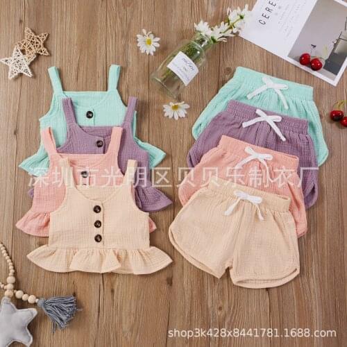Popular Two piece Set Children Clothes 2021 Solid Baby Girl Suspender Costume 4 Color Conjunto Infantil Menina Toddler