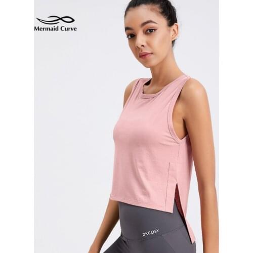 Mermaid Curve New Front Short Back Long Fitness Sleeveless Sports Vest Women Loose Quick-Drying Gym Training Running Yoga Vest