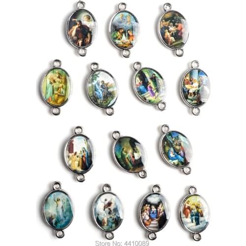 The Joyful Mysteries of the Catholic Rosary Connector 20*12 mm Color Medal 14 pieces a set