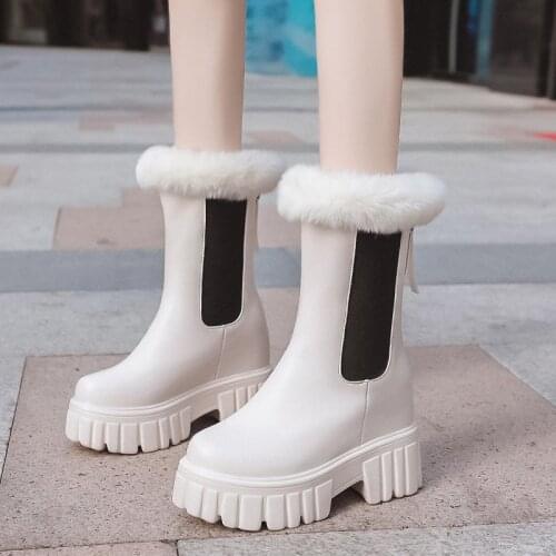 Chunky Keep Warm Booties Fashion Round Toe Platform Ankle Boots Solid Color Short Plush Women Boots Zapatillas Mujer 2020 Winter