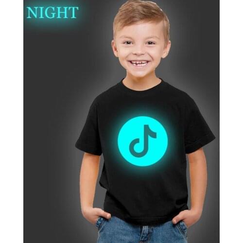Tik Tok Boys Girls Luminous Short Sleeves T-Shirts Childrens Tshirt Cartoon Glow In Dark T Shirt Girl Tops Summer Kids Costume