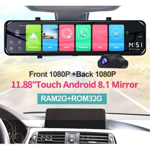 Effort&BJ 12" RAM 2G/ROM 32G 1080P Dual Lens 4G Mirror DVR Android 8.1 Dash Cam ADAS GPS Navigation Auto Car Camera Recorder