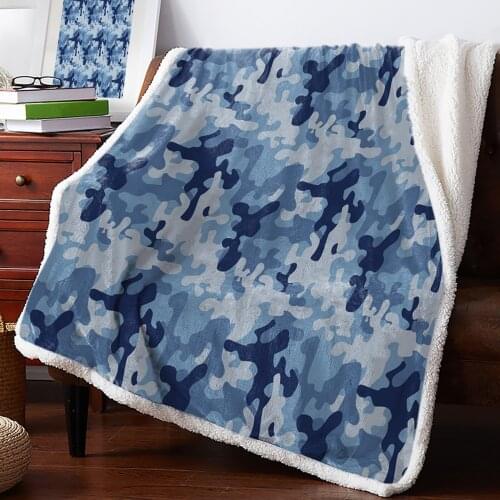 Military Blue Camouflage Throw Blanket Soft Fleece Blankets Winter Blanket Portable Picnic Blankets Bedclothes