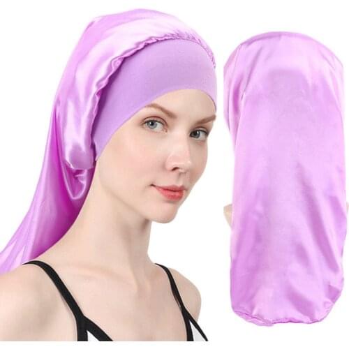 Newest Long Bonnet Satin Silky Bonnet Night Sleep Cap Hair Care Chemo Cancer Hat Ladies Headwrap African Pattern Turban Caps
