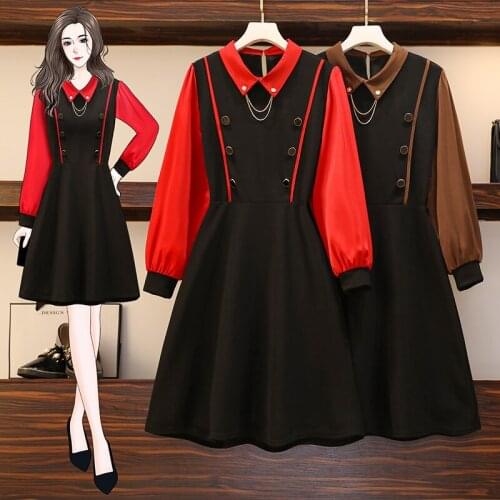 EHQAXIN Plus Size Womens Dresses 2021 Autumn Korean Version Of French Stitching Loose Button A-Shaped Chain Dress Ladies L-5XL